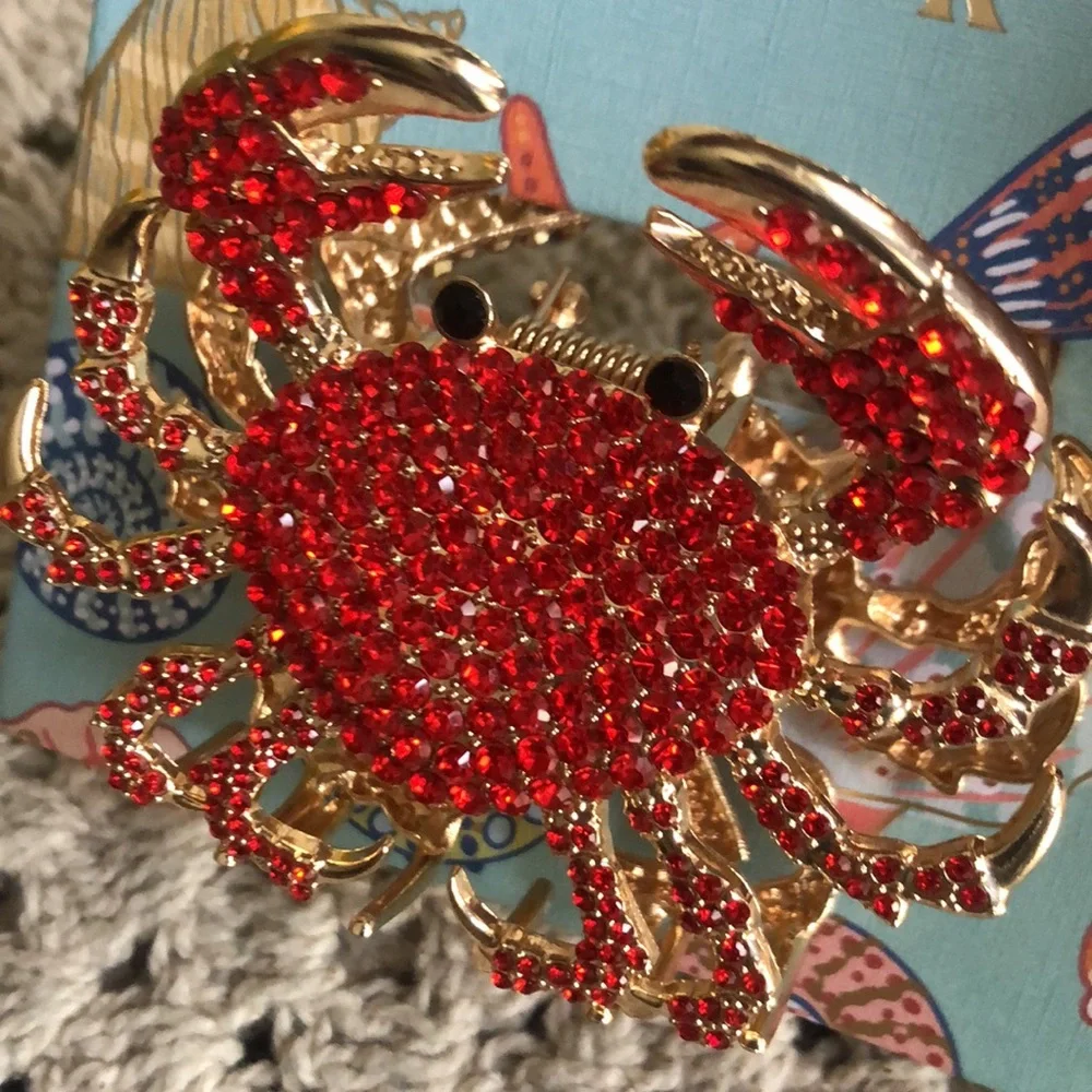 BEACHY Red and Gold CRAB Hair Claw Clip